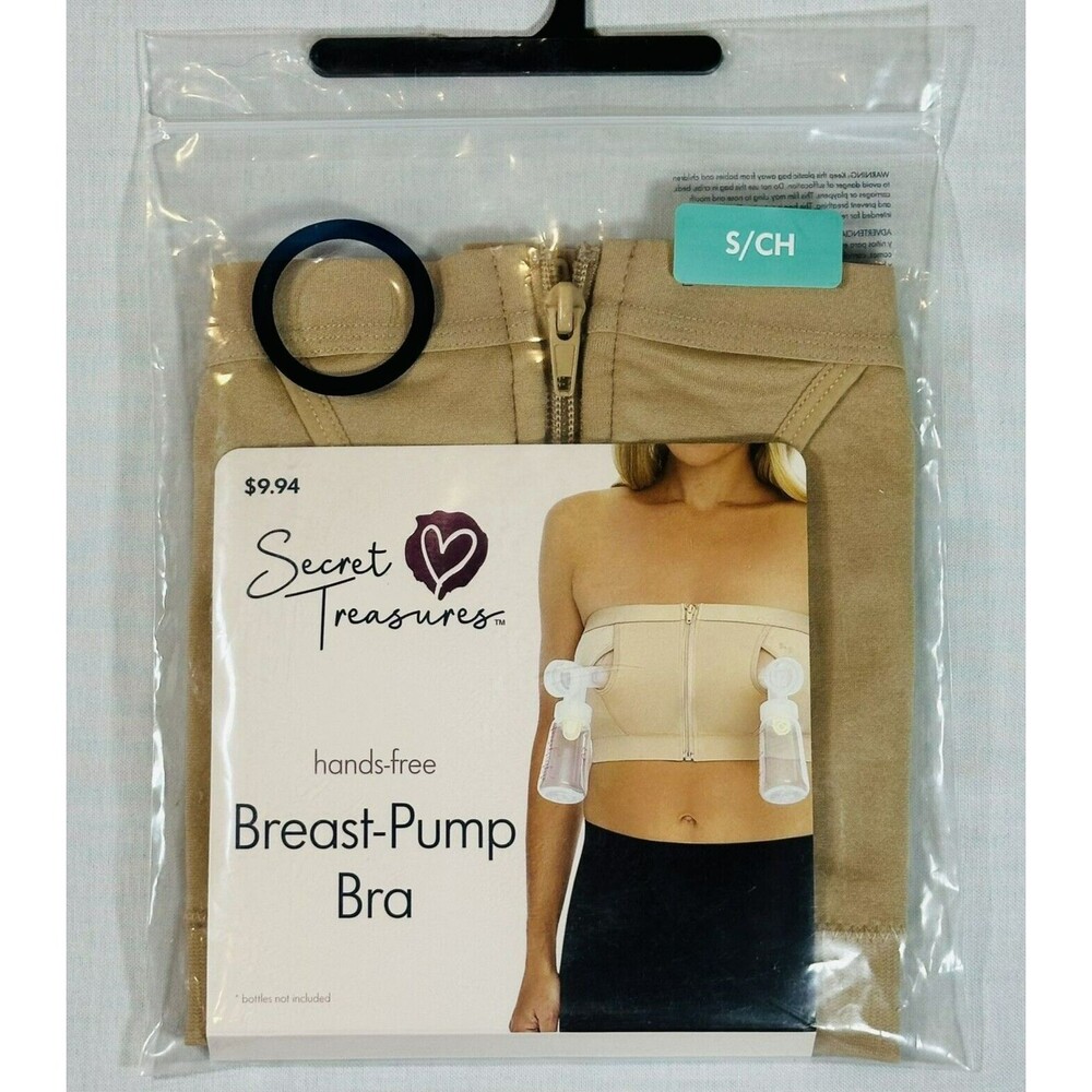 Hands Free Bra Ladies SMALL Beige Secret Treasures Nursing Pump Bra NEW